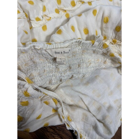 Sim and Sam Classic Yellow Polka Dot Cotton Lined Sun Dress W/ Adj. Straps Sz L - Picture 4 of 6